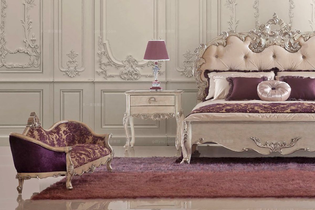 高端時(shí)尚法式實(shí)木雕刻床尾凳