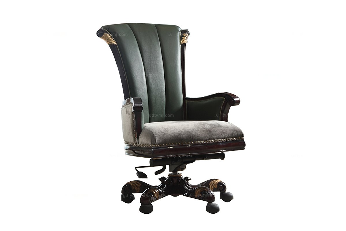 高端奢華新古典雕花軟包書(shū)椅