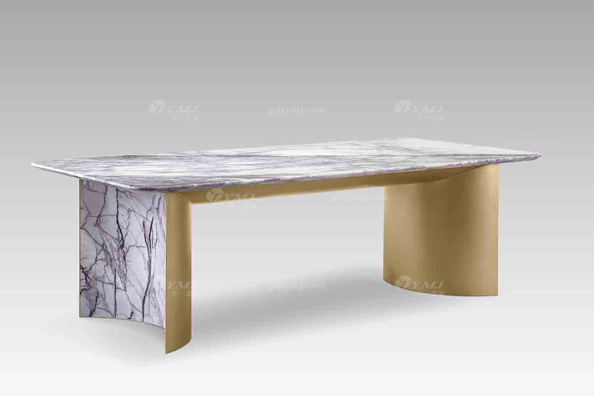 現(xiàn)代輕奢高端別墅家具品牌高級大理石面+意大利金底長餐臺餐臺DT2808-20側(cè)