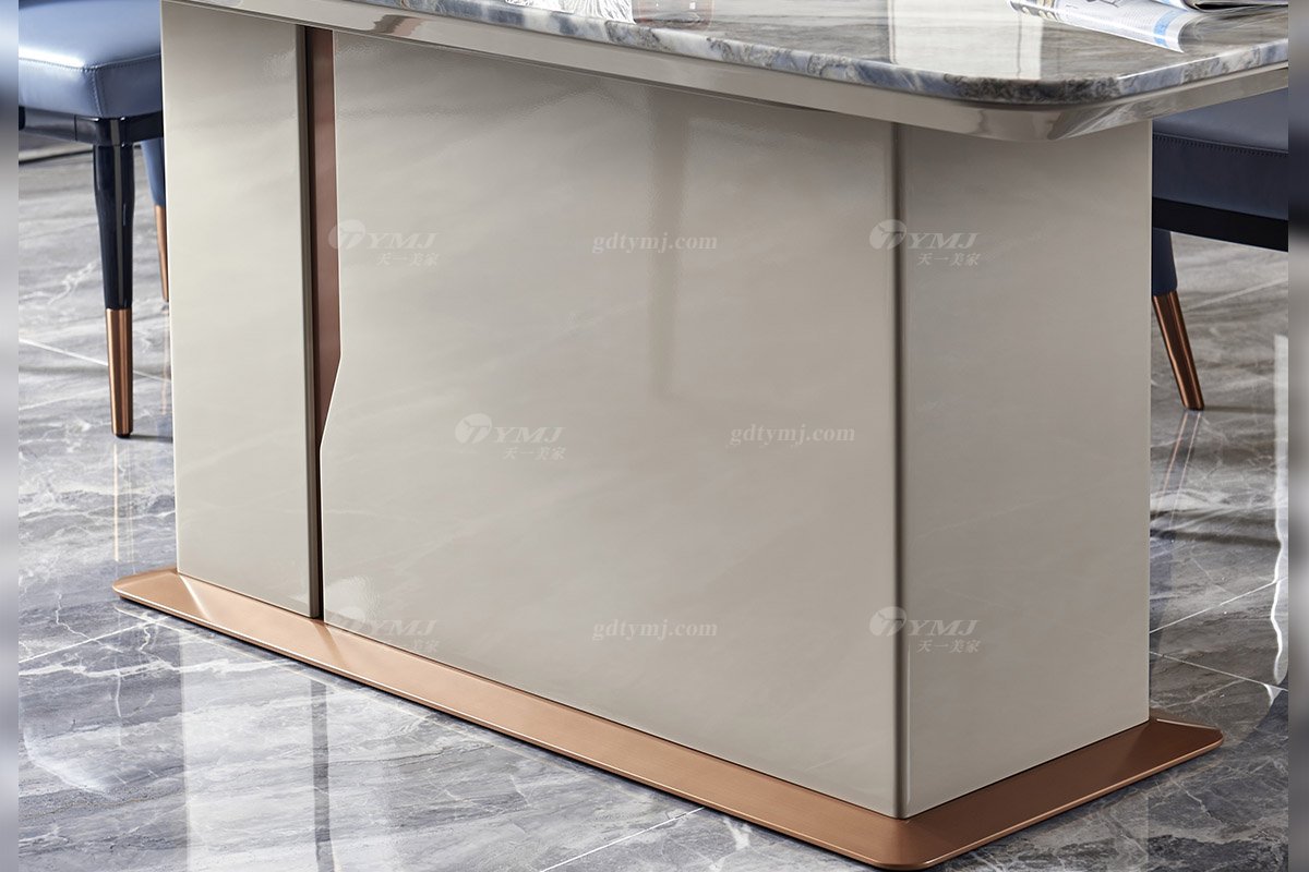 后現(xiàn)代輕奢風(fēng)格家具高端會所別墅品牌家具時尚餐廳大理石面卡其色餐桌TC102-180餐柜細節(jié)
