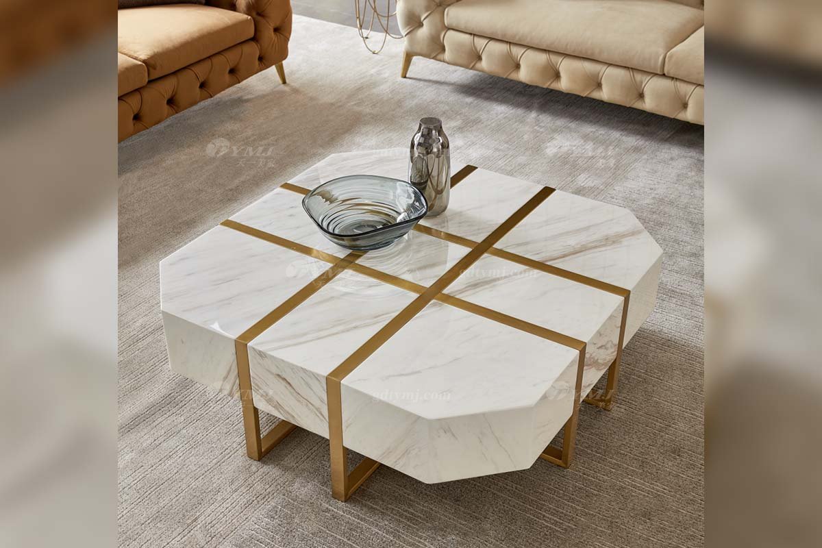 極簡風(fēng)格家具高端別墅會(huì)所大宅時(shí)尚天然大理石+不銹鋼金色茶幾WD610茶幾細(xì)節(jié)