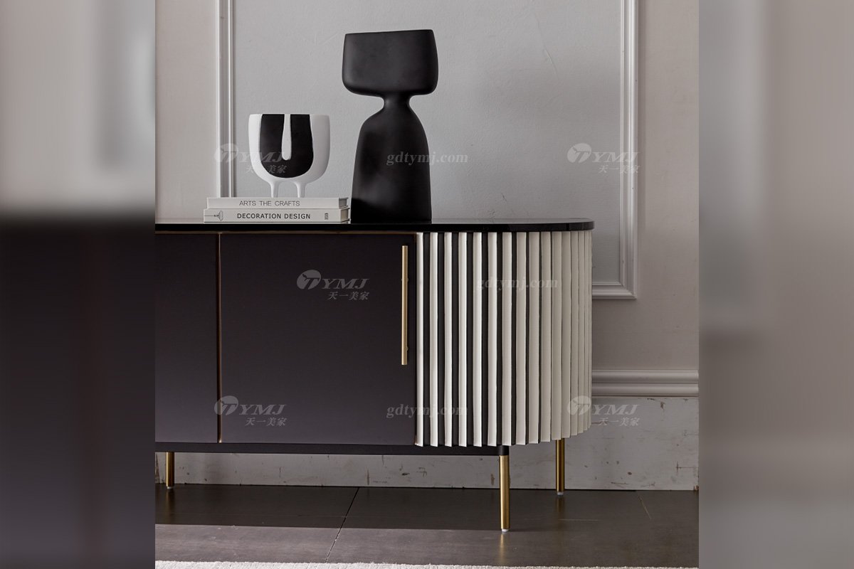 極簡風(fēng)格家具高端別墅會(huì)所大宅時(shí)尚E0級(jí)環(huán)保板+不銹鋼腳黑白相間電視柜WD723電視柜場景