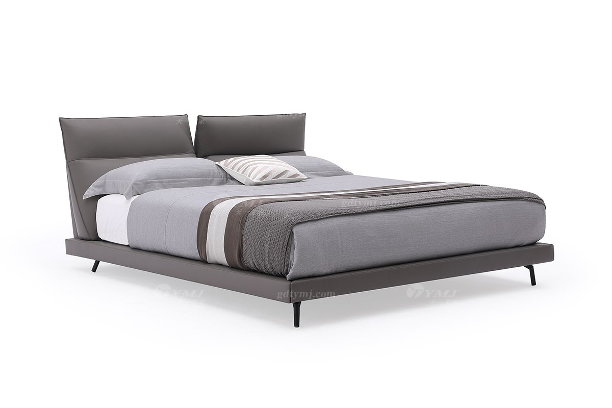  現(xiàn)代簡約家具高端別墅會(huì)所家用時(shí)尚舒適灰色皮藝大床婚床雙人床A2262-1