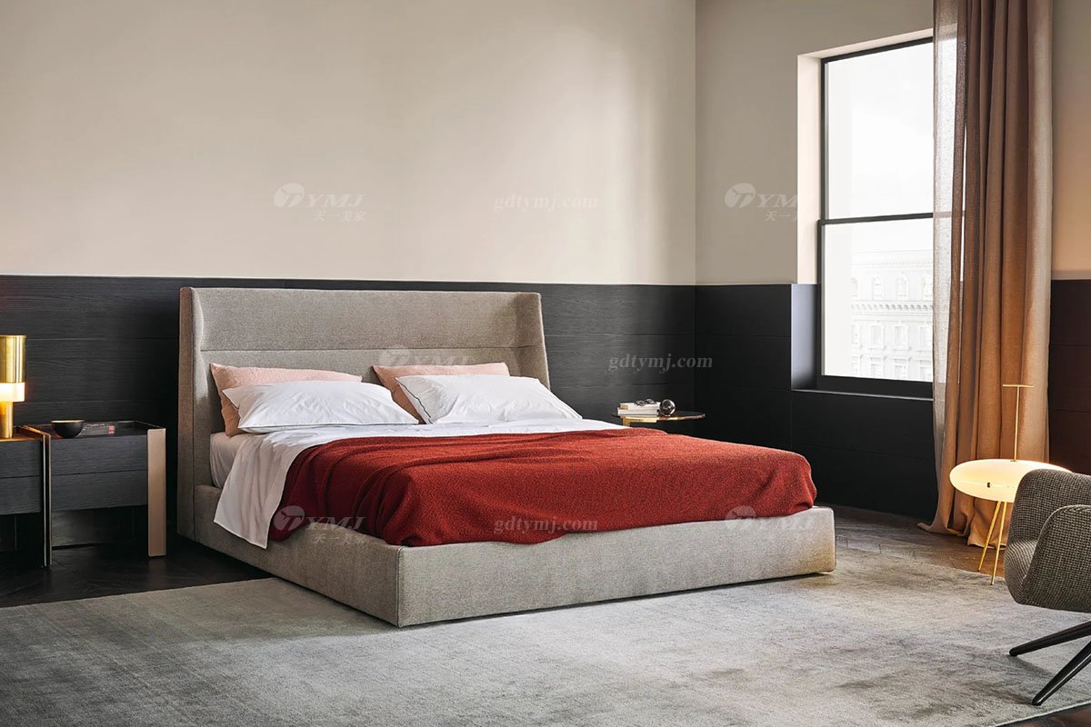  現(xiàn)代簡約家具高端別墅會所家用時尚舒適灰色布藝臥室大床婚床雙人床A2285場景1