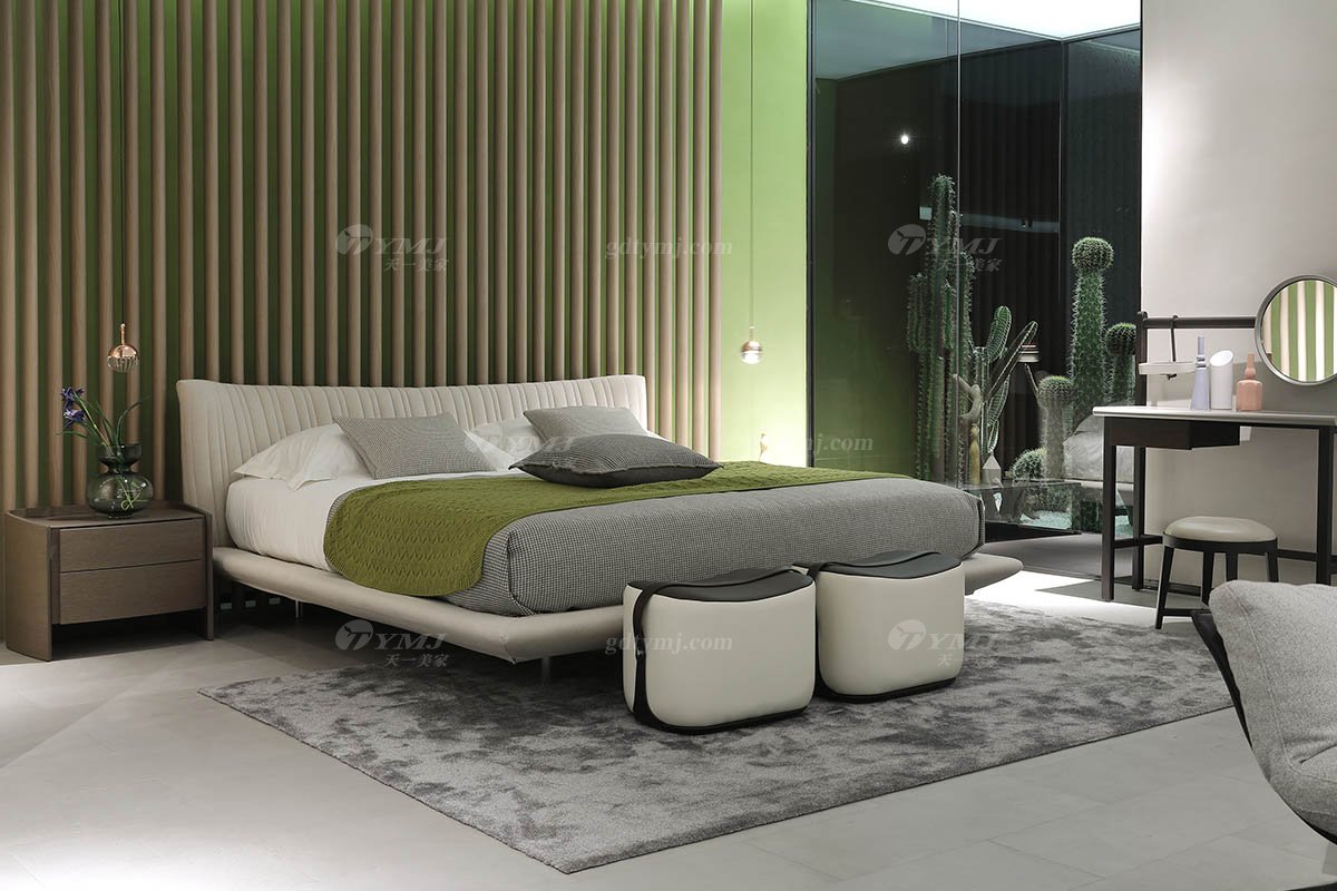  現(xiàn)代簡約家具高端別墅會所家用時尚舒適創(chuàng)意灰色布藝懸浮大床婚床雙人床A2306場景