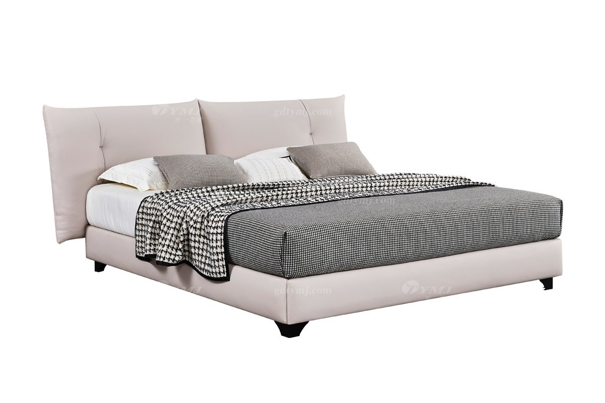  現(xiàn)代簡(jiǎn)約家具高端別墅會(huì)所家用時(shí)尚舒適米白色皮藝大床婚床雙人床A2512-1