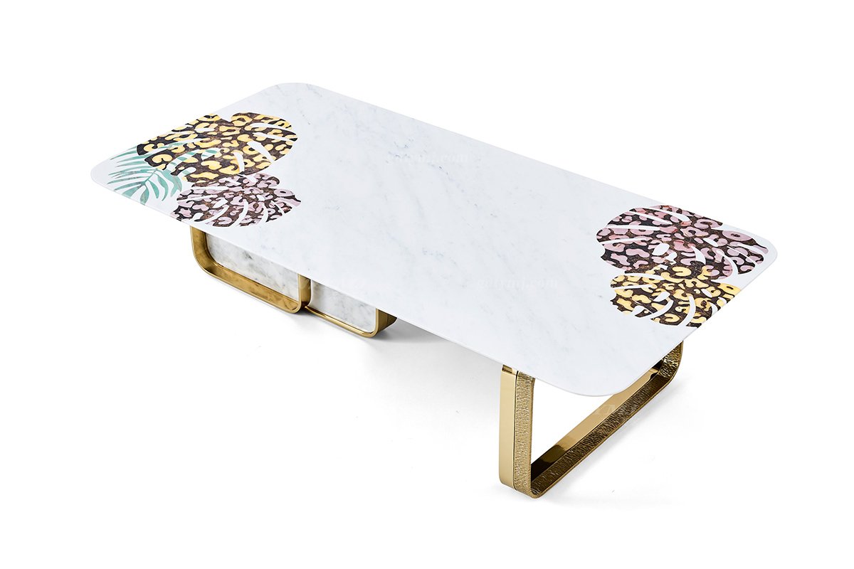 意式輕奢家具高端別墅會(huì)所家用時(shí)尚高級(jí)鈦金屬天然大理石長幾茶幾FB123H3（1）