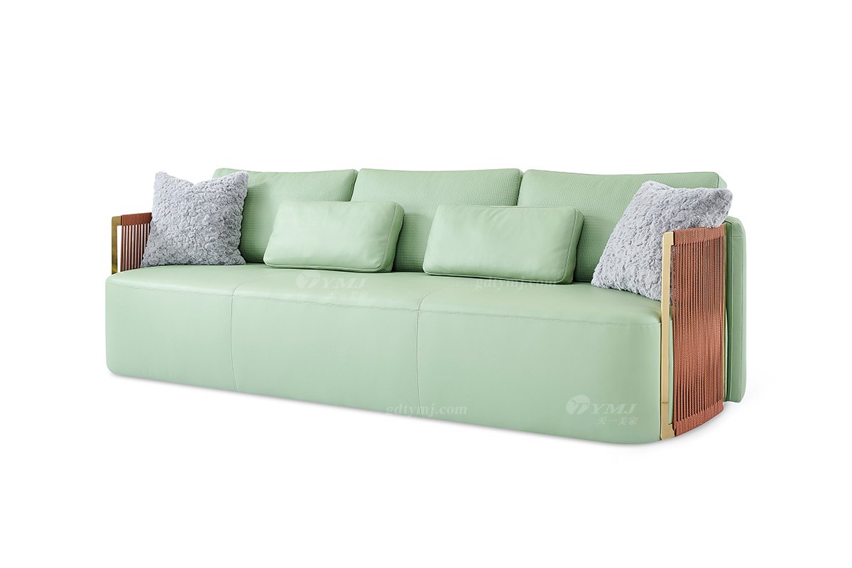 意式輕奢家具高端別墅會所家用時(shí)尚舒適綠色皮藝三位沙發(fā)FB125SF3-1