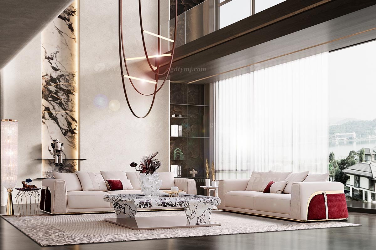 意式輕奢家具高端別墅會所家用時尚舒適大氣豪宅真皮二人位沙發(fā)三人位沙發(fā)FB131SF3場景