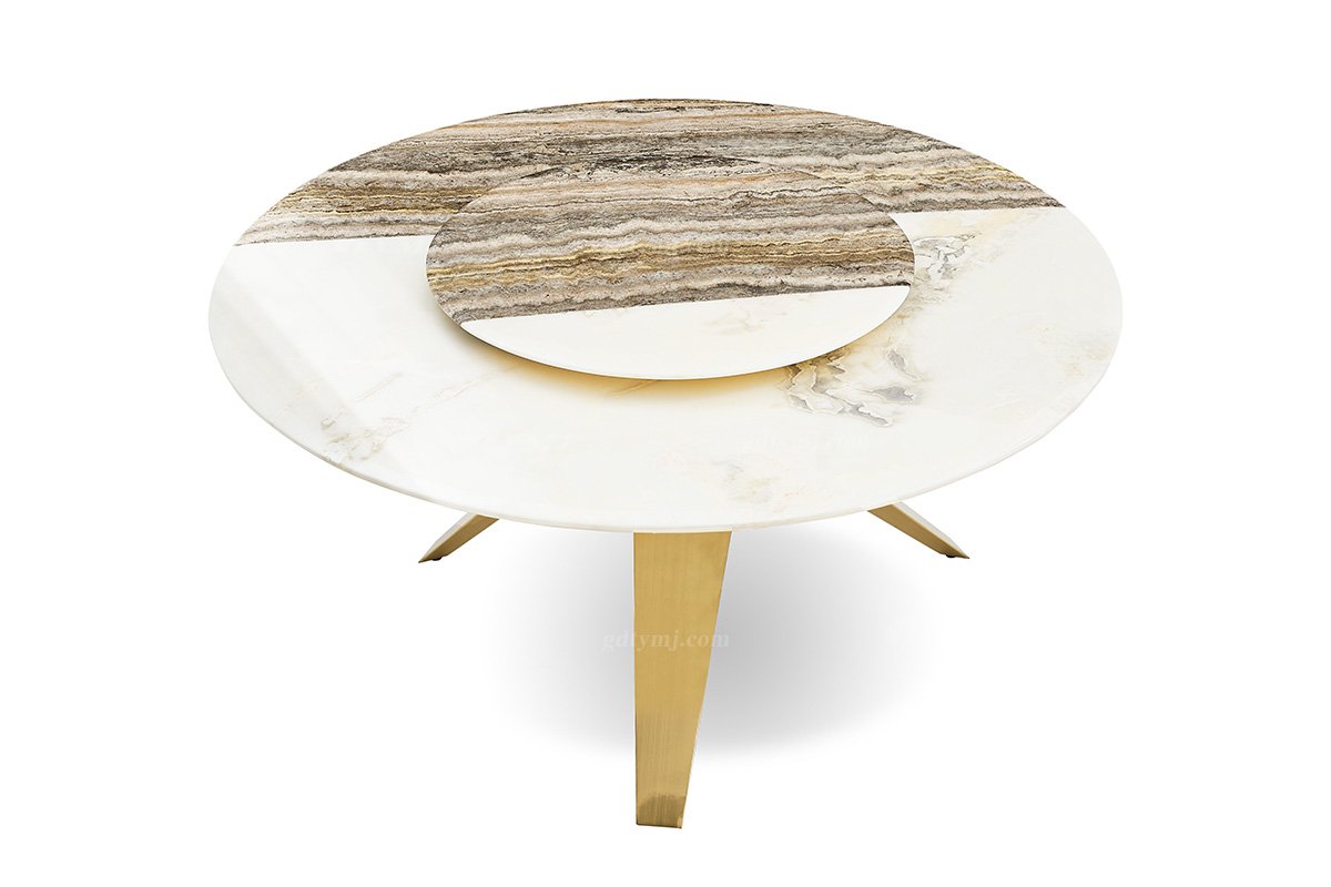 意式輕奢家具高端別墅會所大宅家用時尚創(chuàng)意大理石+鈦金屬圓餐臺FB118D25RL（1）
