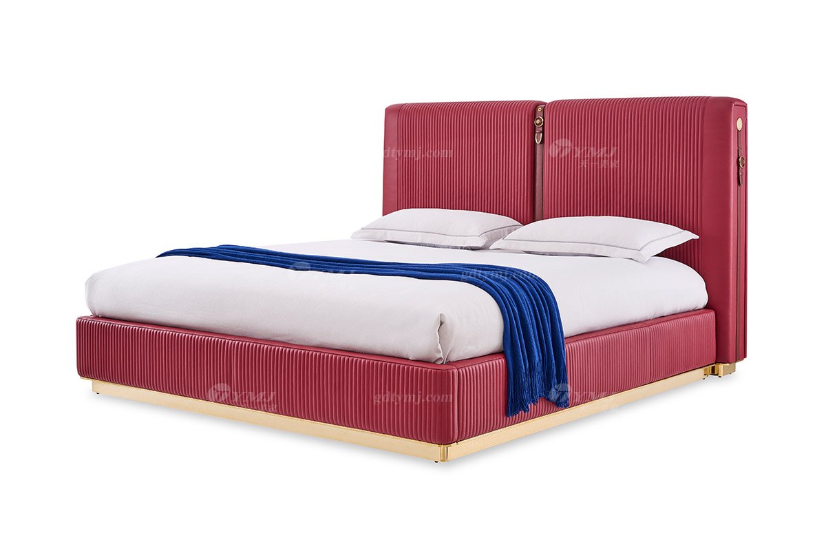意式輕奢家具高端別墅會(huì)所豪宅家用時(shí)尚奢華紅色真皮大床135B21M床1
