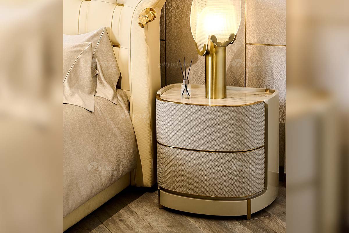 意式輕奢家具高端別墅會(huì)所豪宅家用時(shí)尚奢華天然大理石淺灰色床頭柜205B22B床頭柜2